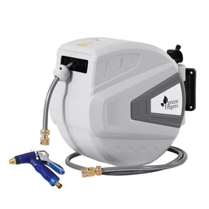NNEDSZ Green Fingers 30M Water Hose Reel Retractable Auto Rewind Wall Mount Garden Spray Gun