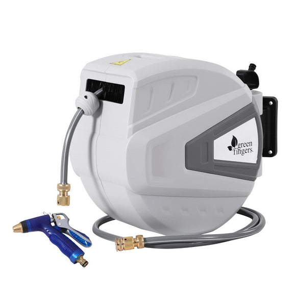 NNEDSZ Green Fingers 30M Water Hose Reel Retractable Auto Rewind Wall Mount Garden Spray Gun