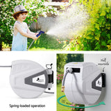 NNEDSZ Green Fingers 30M Water Hose Reel Retractable Auto Rewind Wall Mount Garden Spray Gun