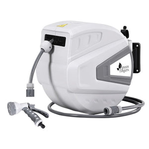 NNEDSZ Green Fingers 30M Water Hose Reel Retractable Auto Rewind Wall Mount Garden Spray Gun