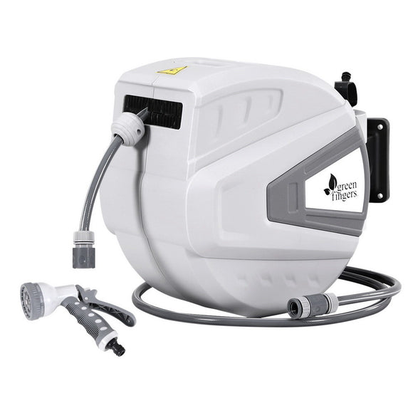 NNEDSZ Green Fingers 30M Water Hose Reel Retractable Auto Rewind Wall Mount Garden Spray Gun