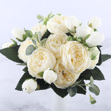 NNEOBA 30cm White Silk Peony Artificial Flowers Bouquet