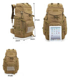 NNEOBA 60L Tactical Camping Backpack Waterproof Khaki
