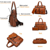 NNEOBA Men's Split Leather Business Briefcase Bag Set (Orange 8006-8888)