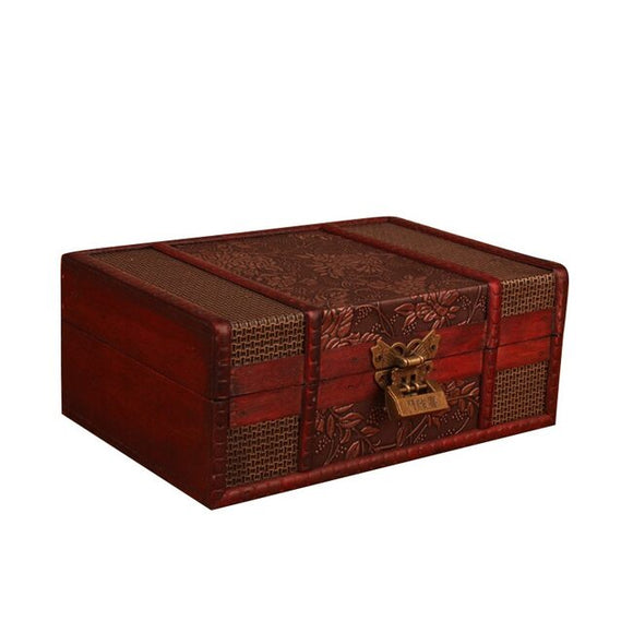 NNEOBA European vintage Wood box with lock storage box rectangle Desktop box antique wooden jewelry box