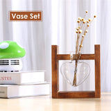NNEOBA Glass and Wood Vase Planter Terrarium Table Desktop Hydroponics Plant Bonsai Flower Pot Hanging Pots with Wooden Tray Home Decor