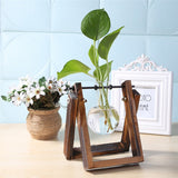NNEOBA Glass and Wood Vase Planter Terrarium Table Desktop Hydroponics Plant Bonsai Flower Pot Hanging Pots with Wooden Tray Home Decor