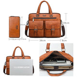 NNEOBA Men's Split Leather Business Briefcase Bag Set (Orange 8006-8888)
