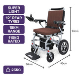 NNEMB Ultra-Light Power Wheelchair, Tight Turning, Airline Approved, ARTG Certified, Aluminium Frame, Lithium Battery, Brown
