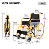 NNEMB Kids Paediatric Wheelchair, 100kg Rated, 110-140cm Rider Height, Quick Folding, Adjustable Footrests, 22' Wheels, Yellow