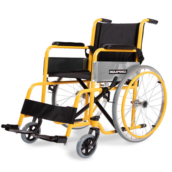 NNEMB Kids Paediatric Wheelchair, 100kg Rated, 110-140cm Rider Height, Quick Folding, Adjustable Footrests, 22' Wheels, Yellow