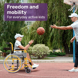 NNEMB Kids Paediatric Wheelchair, 100kg Rated, 110-140cm Rider Height, Quick Folding, Adjustable Footrests, 22' Wheels, Yellow