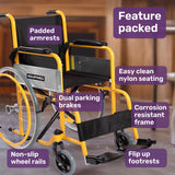 NNEMB Kids Paediatric Wheelchair, 100kg Rated, 110-140cm Rider Height, Quick Folding, Adjustable Footrests, 22' Wheels, Yellow