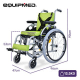 NNEMB Kids Premium Paediatric Wheelchair, Lightweight Aluminium, 22' Wheels, 75kg Rated, Green