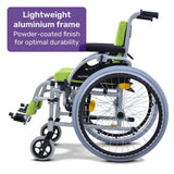 NNEMB Kids Premium Paediatric Wheelchair, Lightweight Aluminium, 22' Wheels, 75kg Rated, Green
