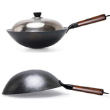 NNEOBA 32cm Hand-Forged Iron Wok Pure Iron Non-Coated Stir Fry Pan Brown