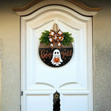 NNEOBA Halloween Ghost Wreath with Wooden Round Board