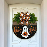 NNEOBA Halloween Ghost Wreath with Wooden Round Board