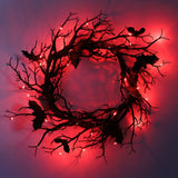 NNEOBA Halloween Black Bat Branch Wreath with Red LED Lights