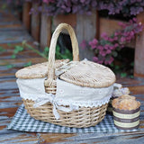 NNEOBA Woven Wicker Picnic Basket with Double-Lid Handle