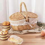 NNEOBA Woven Wicker Picnic Basket with Double-Lid Handle
