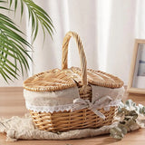 NNEOBA Woven Wicker Picnic Basket with Double-Lid Handle