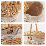 NNEOBA Woven Wicker Picnic Basket with Double-Lid Handle