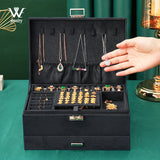 NNEOBA 3-layes Black Flannel Jewelry Box boite a bijou Jewelry Organizer Necklace Earring Ring Storage Box for Women Gifts