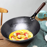 NNEOBA 32cm Hand-Forged Iron Wok Pure Iron Non-Coated Stir Fry Pan Brown