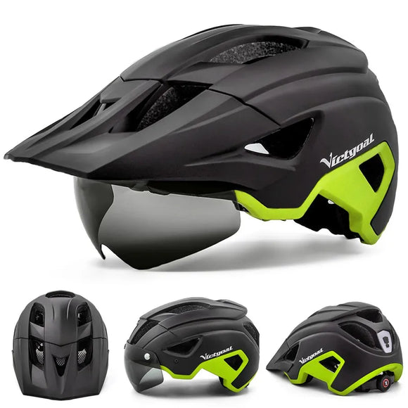 NNEOBA LED Bike Helmet Magnetic Goggles Sun Visor Green