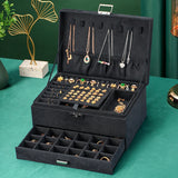 NNEOBA 3-layes Black Flannel Jewelry Box boite a bijou Jewelry Organizer Necklace Earring Ring Storage Box for Women Gifts