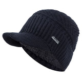 Unisex Winter Beanie Hat with Brim – Thick Fleece-Lined Knitted Warm Cap
