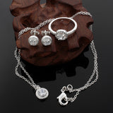 NNEOBA Sterling silver Cute Solid Christmas gift noble fashion elegant women shiny crystal CZ necklace earring ring jewelry Set