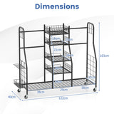 NNECW Heavy Duty Metal Double Golf Bag Storage Rack with Shelves & Lockable Wheels