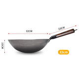 NNEOBA 32cm Hand-Forged Iron Wok Pure Iron Non-Coated Stir Fry Pan Brown