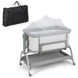 NNECW Height Adjustable Travel Cot with Mattress for 0-6 Months-Grey