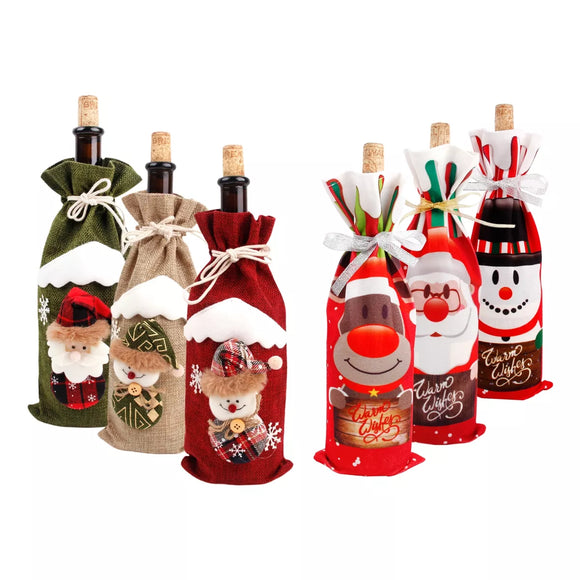 NNEOBA Merry Christmas Wine Bottle Cover - Festive Xmas Flannel Decoration