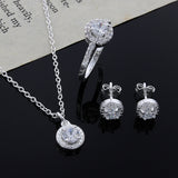 NNEOBA Sterling silver Cute Solid Christmas gift noble fashion elegant women shiny crystal CZ necklace earring ring jewelry Set