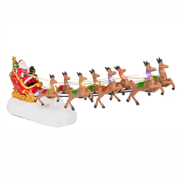 NNEOBA Christmas Village Decoration LED Santa's Sleigh and Reindeer Figurines