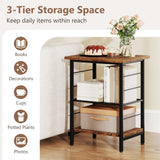 NNECW 3-Tier Industrial Side Table with Adjustable Mesh Shelf for Living Room