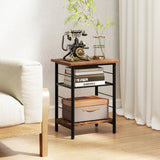 NNECW 3-Tier Industrial Side Table with Adjustable Mesh Shelf for Living Room