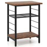NNECW 3-Tier Industrial Side Table with Adjustable Mesh Shelf for Living Room