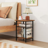 NNECW 3-Tier Industrial Side Table with Adjustable Mesh Shelf for Living Room