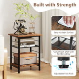 NNECW 3-Tier Industrial Side Table with Adjustable Mesh Shelf for Living Room