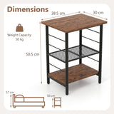NNECW 3-Tier Industrial Side Table with Adjustable Mesh Shelf for Living Room