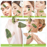 NNEOBA Jade Facial Roller & Gua Sha Scraping Too; Beauty Massager Green