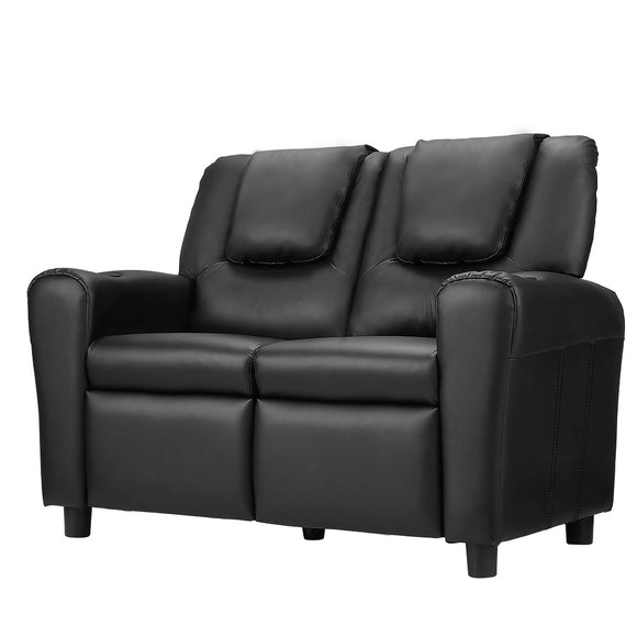 NNEDSZ Keezi Kids Recliner Chair Double PU Leather Sofa Lounge Couch Armchair Black