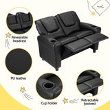 NNEDSZ Keezi Kids Recliner Chair Double PU Leather Sofa Lounge Couch Armchair Black