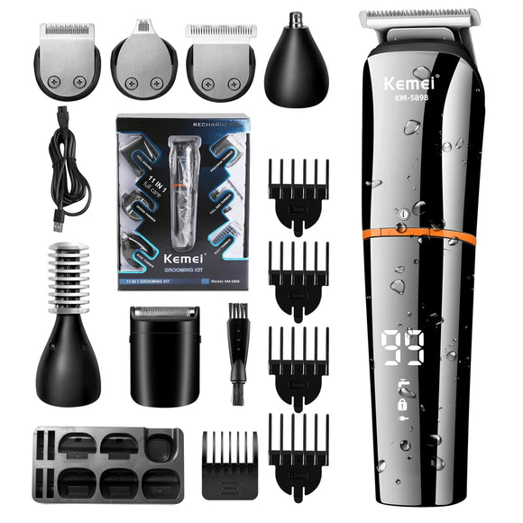 NNEOBA Waterproof 11-in-1 Men's Grooming Kit Cordless Rechargeable Trimmer Black