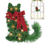 NNEOBA LED Christmas Cat Wreath with Pine Needles and Lights